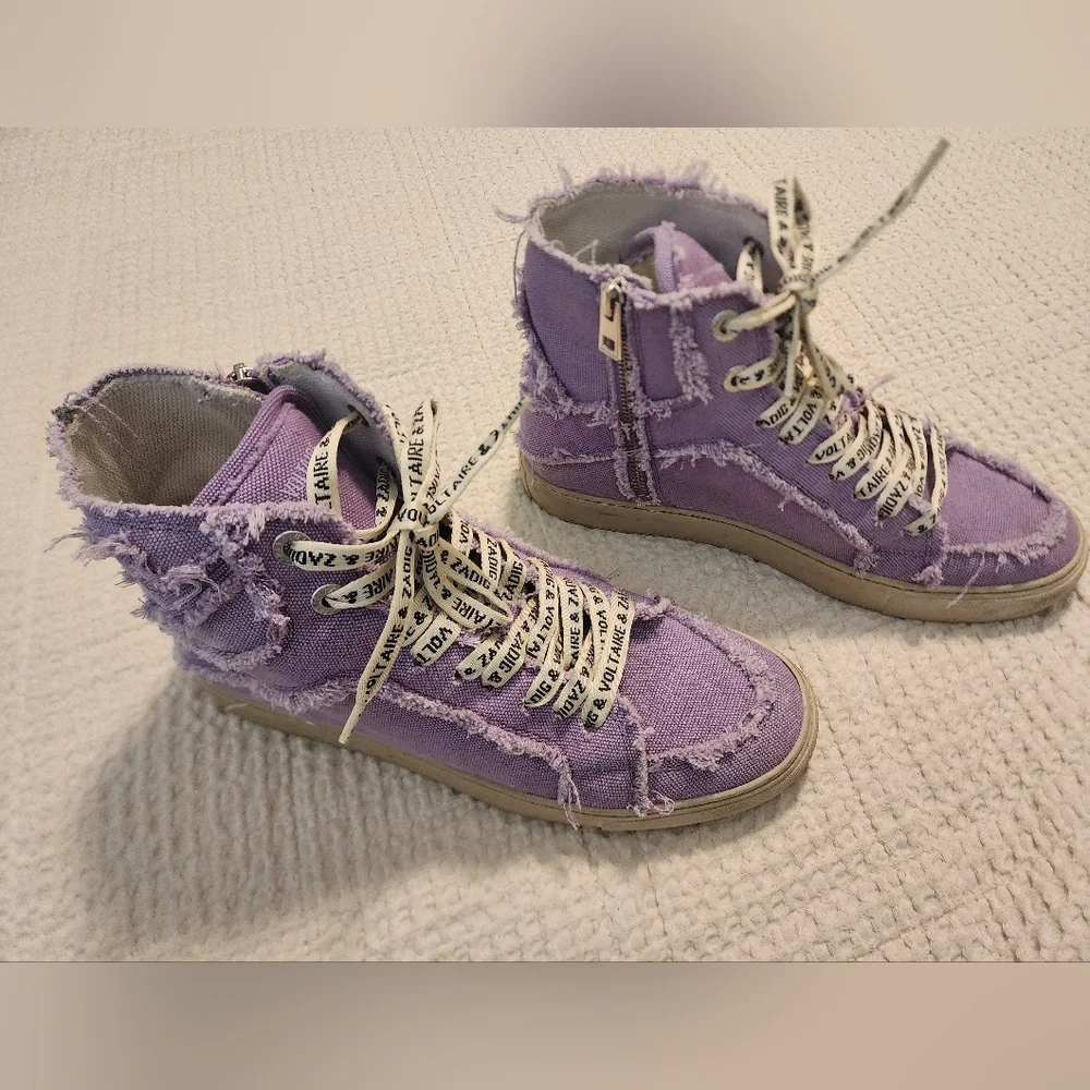 Zadig & Voltaire Lavender Distressed High-Top Cotton Canvas Sneakers Sz 40/9-9.5